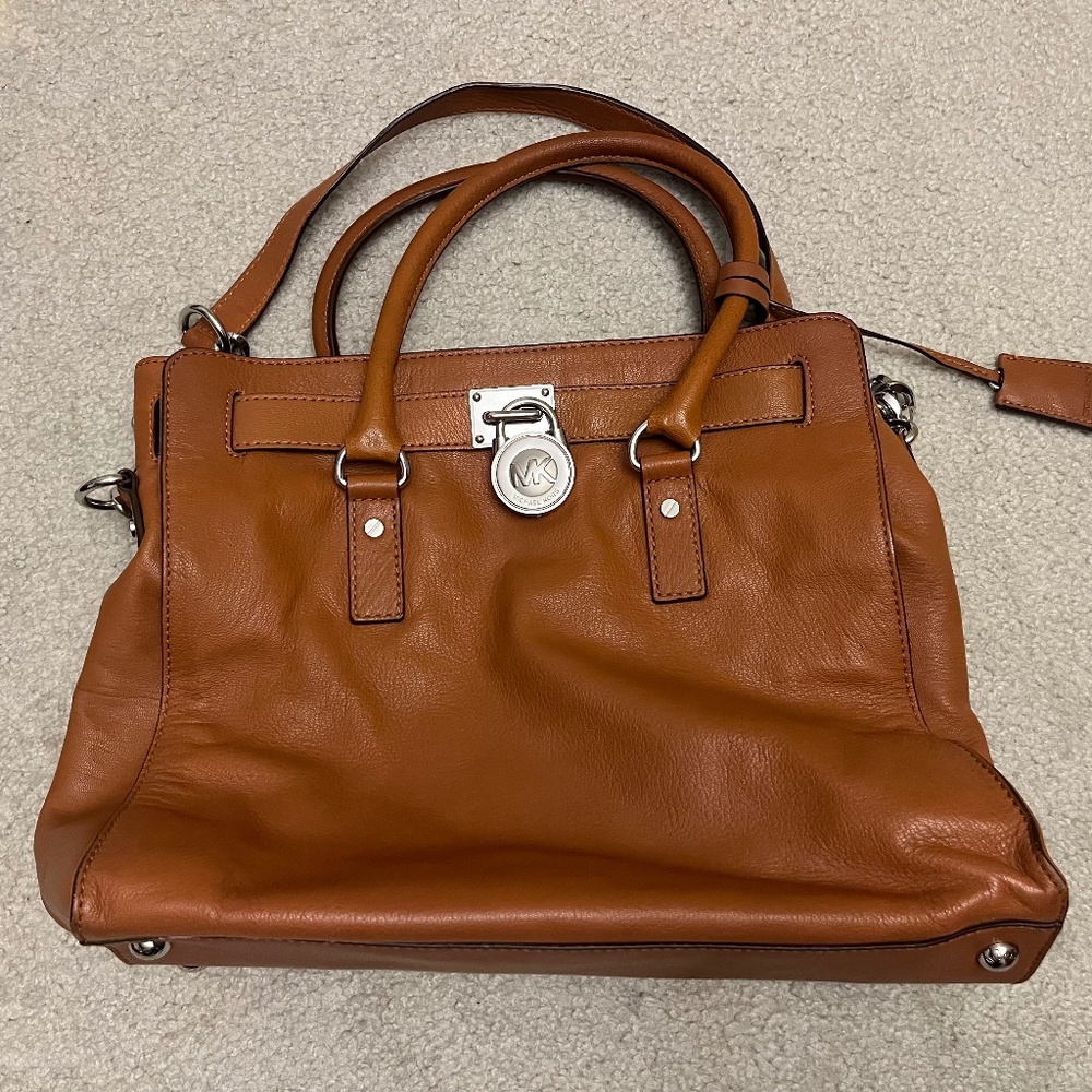Michael Kors "Hamilton" Luggage Leather Satchel Handbag Large